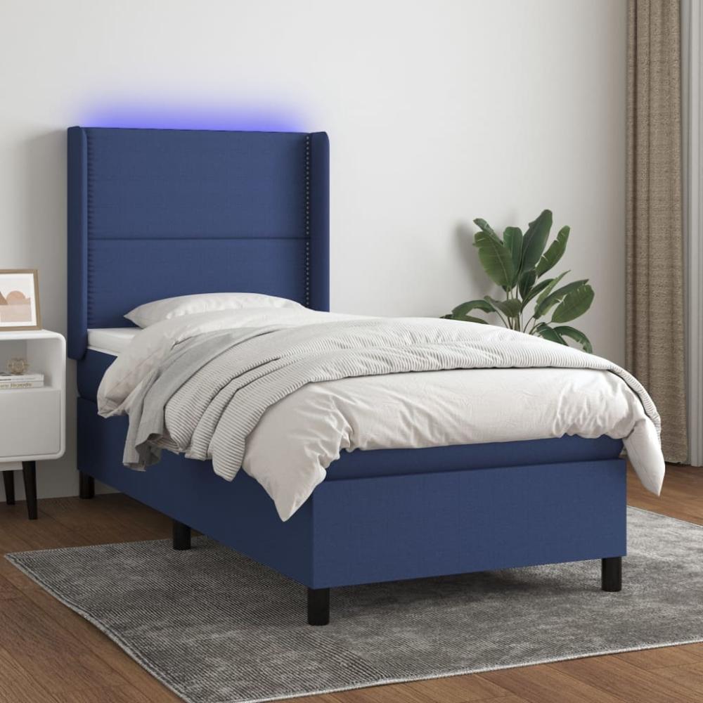 vidaXL Boxspringbett mit Matratze & LED Blau 90x190 cm Stoff 3138203 Bild 1