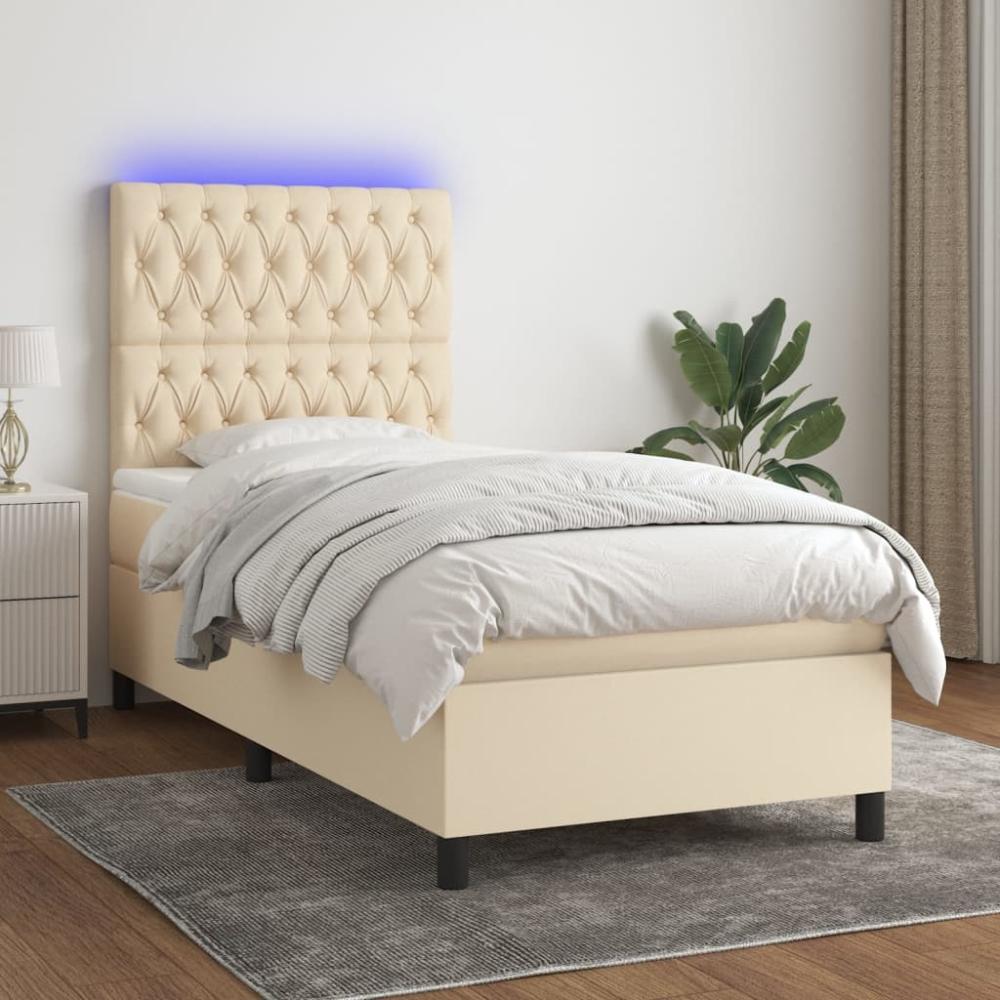 Boxspringbett mit Matratze & LED Stoff Creme 90 x 200 cm, Härtegrad: H2 [3135090] Bild 1