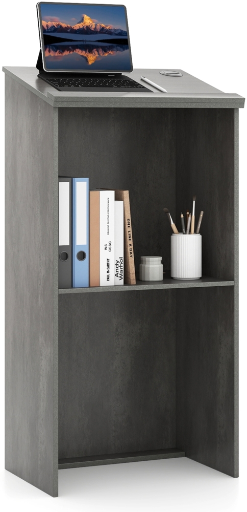 Stehpult Rednerpult mit Ablagefläche und Kabeldurchführungen Stehtisch Grau Bild 1