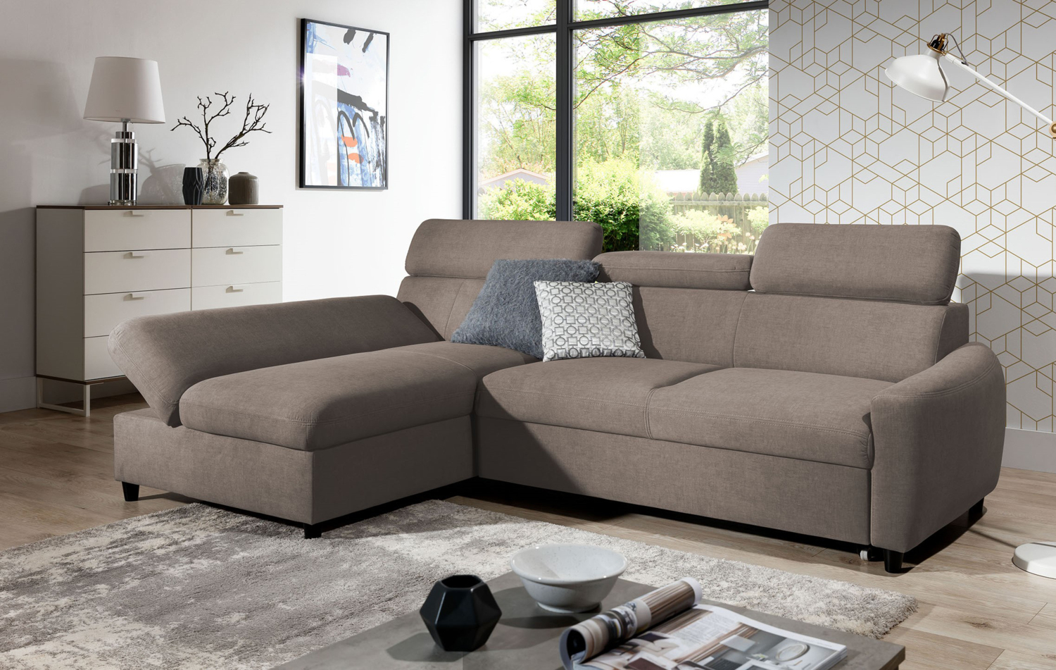 99rooms Litos Ecksofa Velours ESITO Beige Links ohne Bild 1