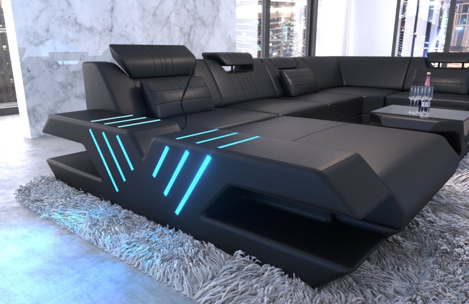 Sofa Dreams Wohnlandschaft Sofa Ledercouch Leder Venedig XXL U Form Ledersofa, Couch, mit LED, wahlweise mit Bettfunktion als Schlafsofa, Designersofa Bild 1