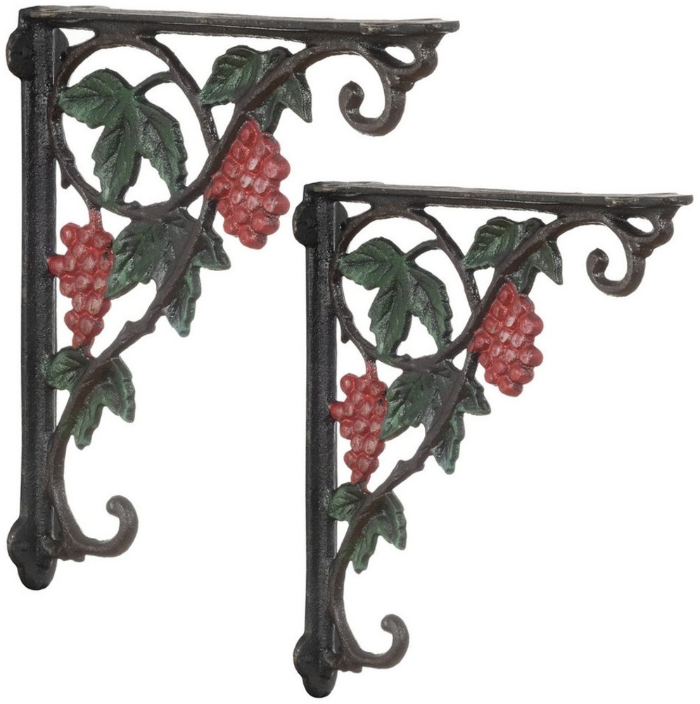 Moritz Wandregalhalter Regalwinkel Trauben Gusseisen 2er-Set Vintage-Look, Wandwinkel Landhausstil Regale Küche Wohnzimmer Deko massiv Wandhalter Bild 1
