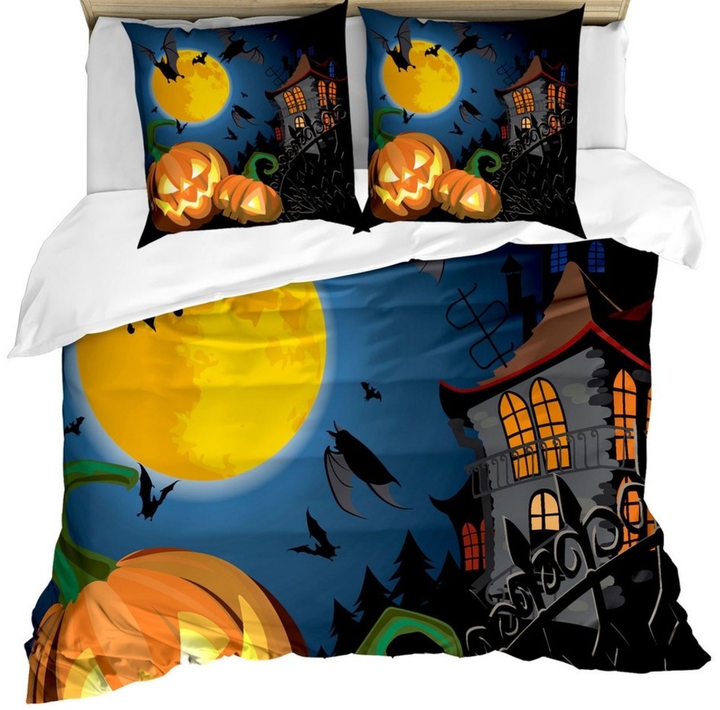 Abakuhaus Bettwäsche Milbensicher Allergiker geeignet mit Kissenbezügen, Microfaser, Halloween Mond-Kürbis Bild 1