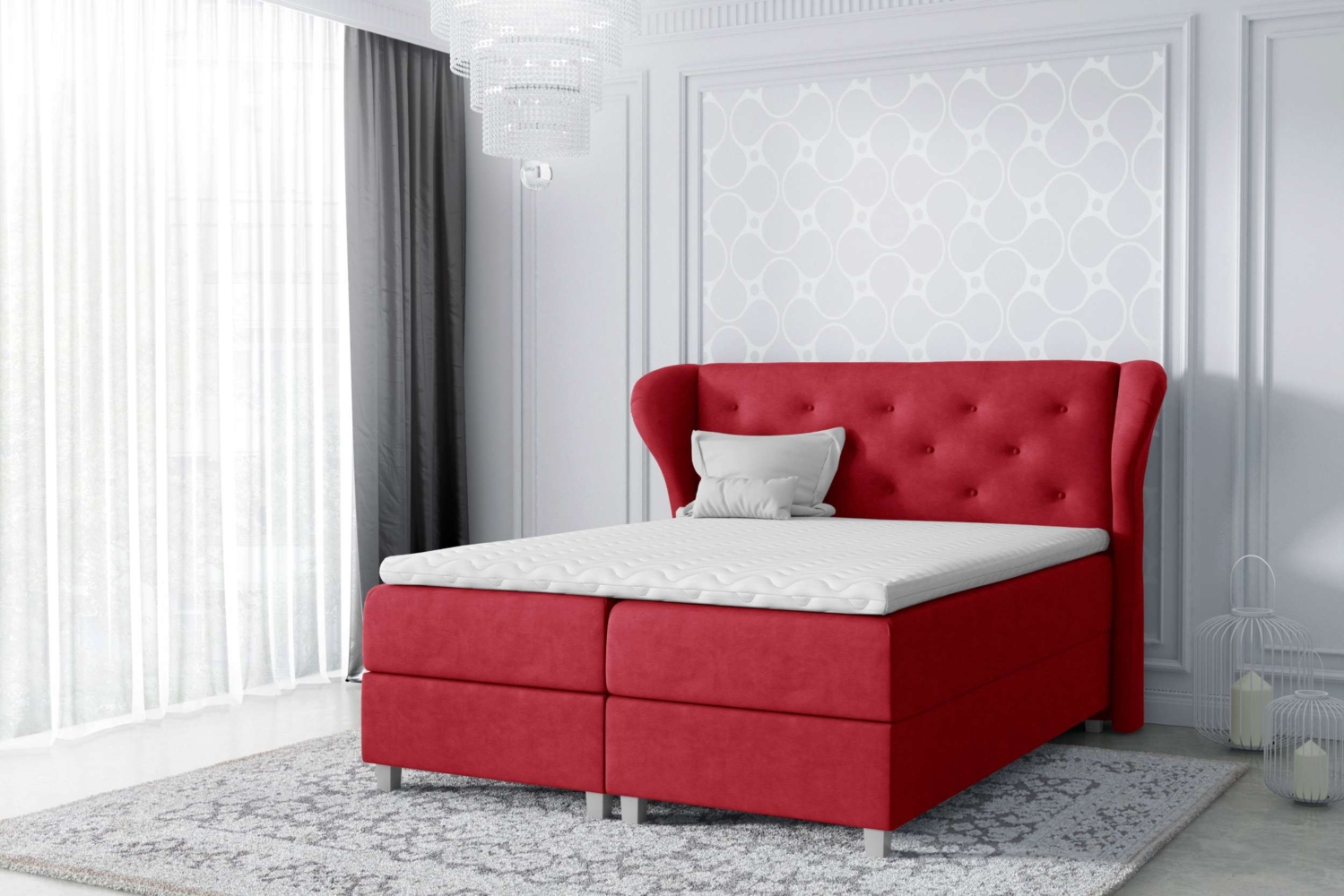 99rooms Bellagio Boxspringbett Kunstleder 160x200 cm Rot Bild 1