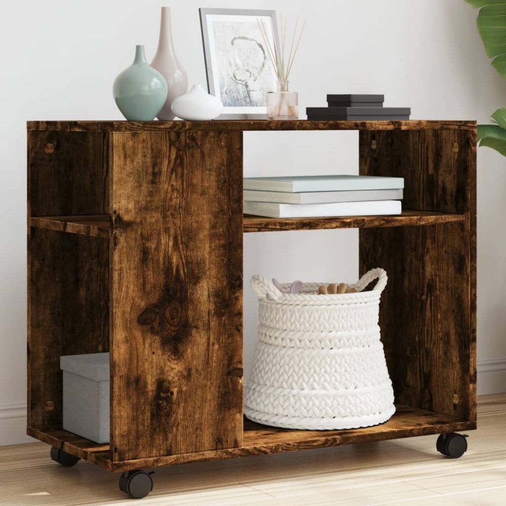 vidaXL Beistelltisch mit Rollen Räuchereiche 70x35x60 cm Holzwerkstoff 853150 Bild 1