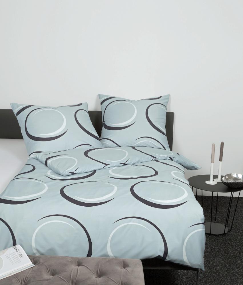 Janine J.D. Mako-Satin Bettwäsche 155x220 Kreise hellblau dampfsilber 87083-08 Bild 1