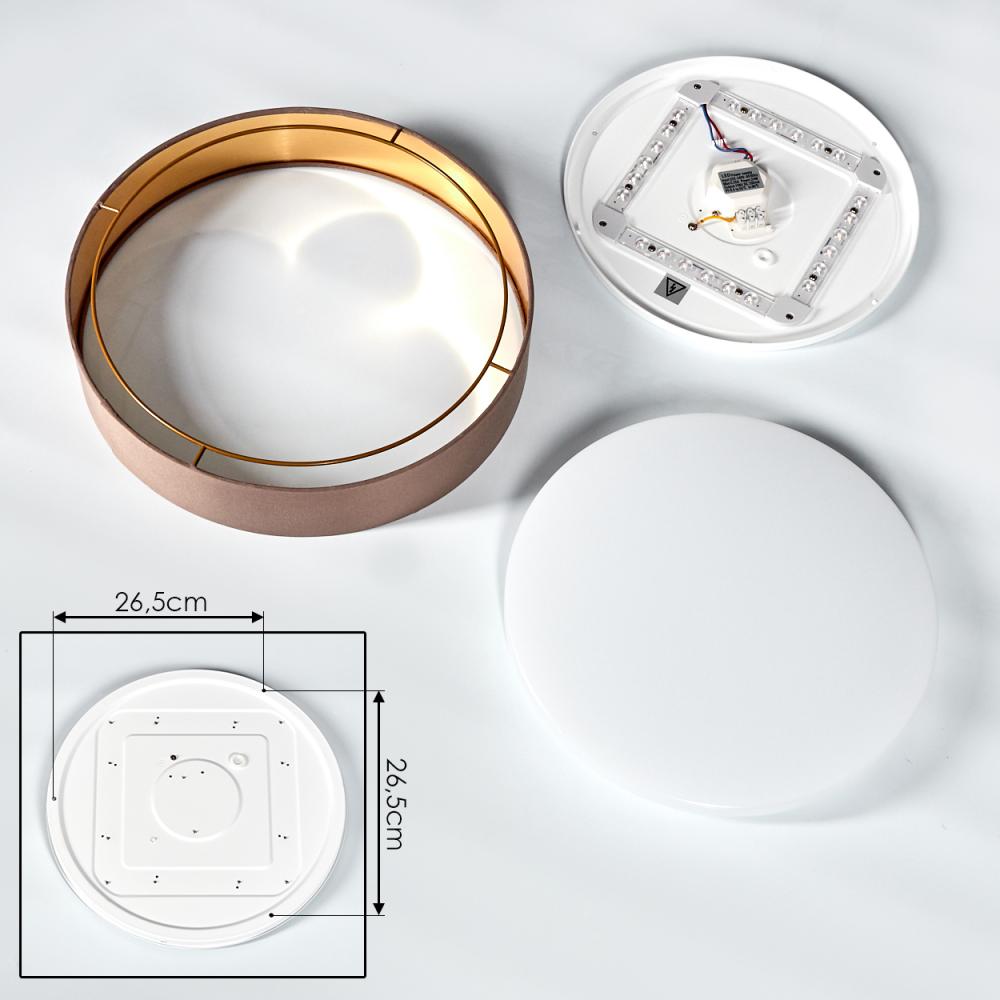 hofstein Deckenleuchte »Piani« LED Deckenlampe runde aus Metall/Stoff in Rose, 3000 Kelvin, weiß und goldfarben, e Deckenlampe, 1 LED 24 Watt, 2100 Lumen Bild 1