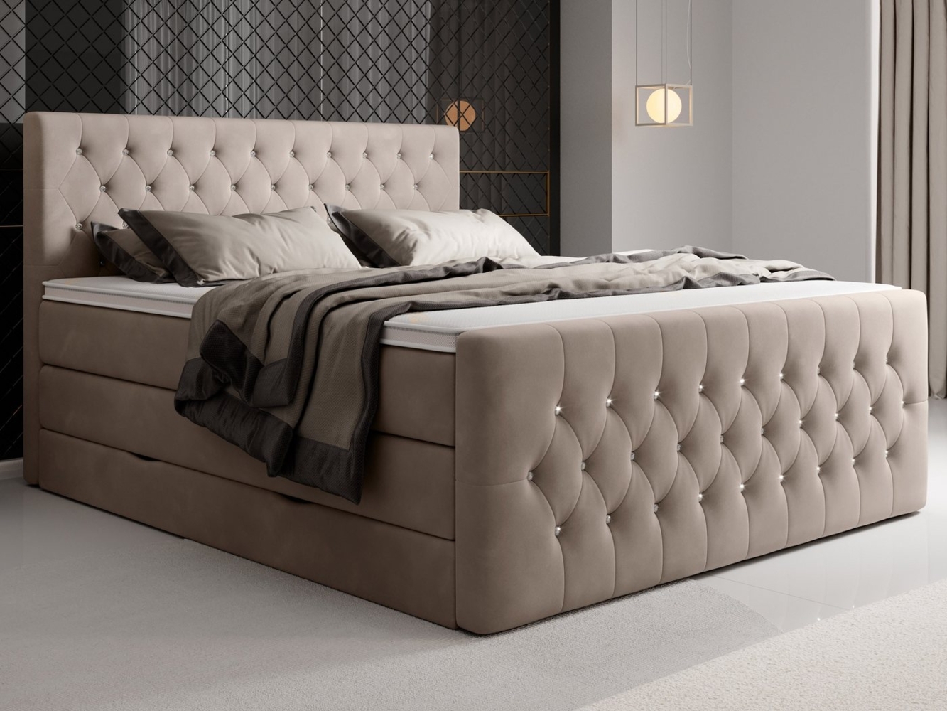 wonello Boxspringbett Sira, mit Bettkasten, Matratzen und wonello premium Topper, Samt + Kristalle Bild 1