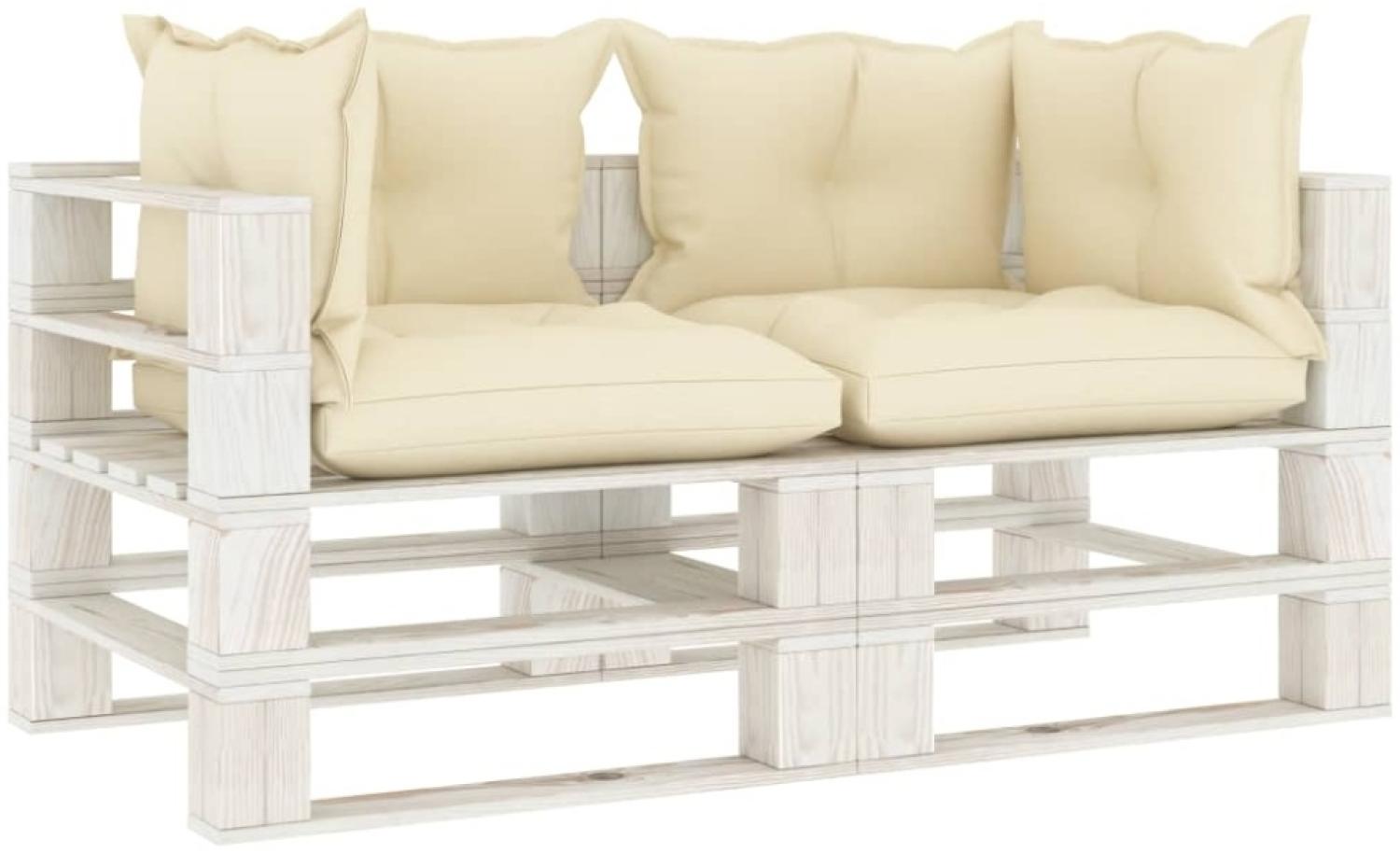 vidaXL Garten-Palettensofa 2-Sitzer mit Creme-Kissen Holz 3052448 Bild 1