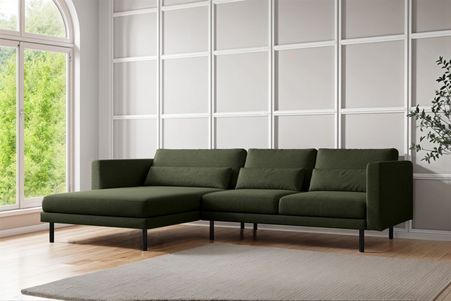 Ecksofa Designersofa AGADA in Stoff Verita Flaschengrün Ottomane Links Bild 1