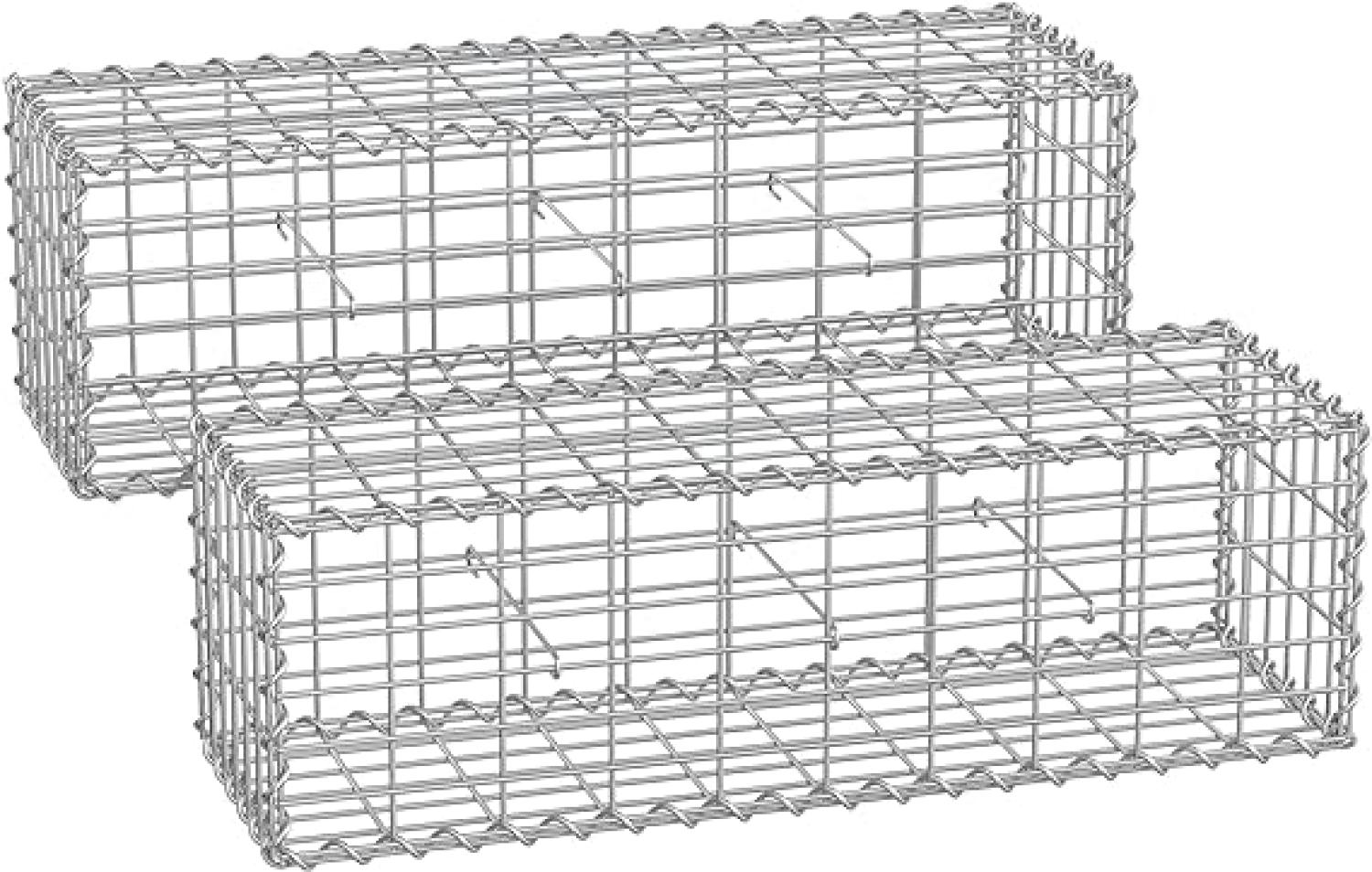 Gabionenkorb,100 x 30 x 30 cm,2er Set, Metall-Steinkorb mit 5 x 10 cm Maschenweite für Mauersteine, verzinkt, Steingabione Mauer, silber GGB233 Bild 1