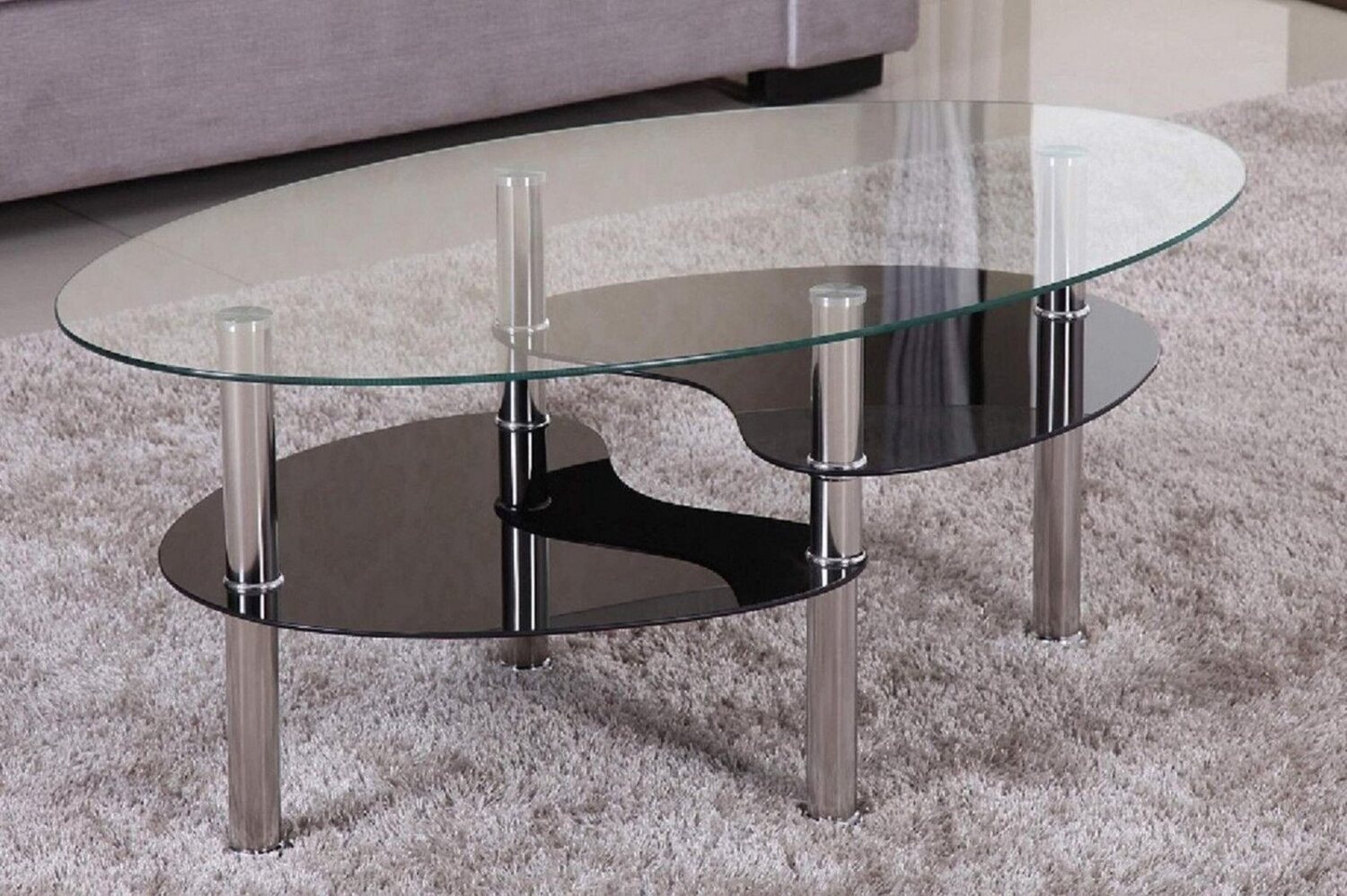 HOOZ Couchtisch HOOZ Couchtisch 98x55cm Klar Glas mit Ablagen in schwarz (Wohnzimmertisch, perfekt als Beistelltisch), Tischplatte Klarglas mit Ablage in Schwarz Bild 1