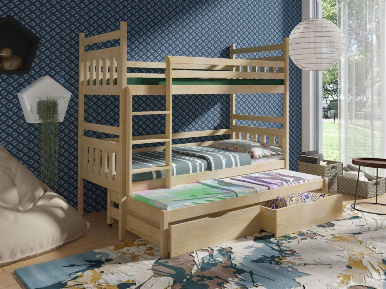 Hochbett TOBI mit drei Liegeflächen Matratzen als Option Kiefer ohne Matratzen Bild 1