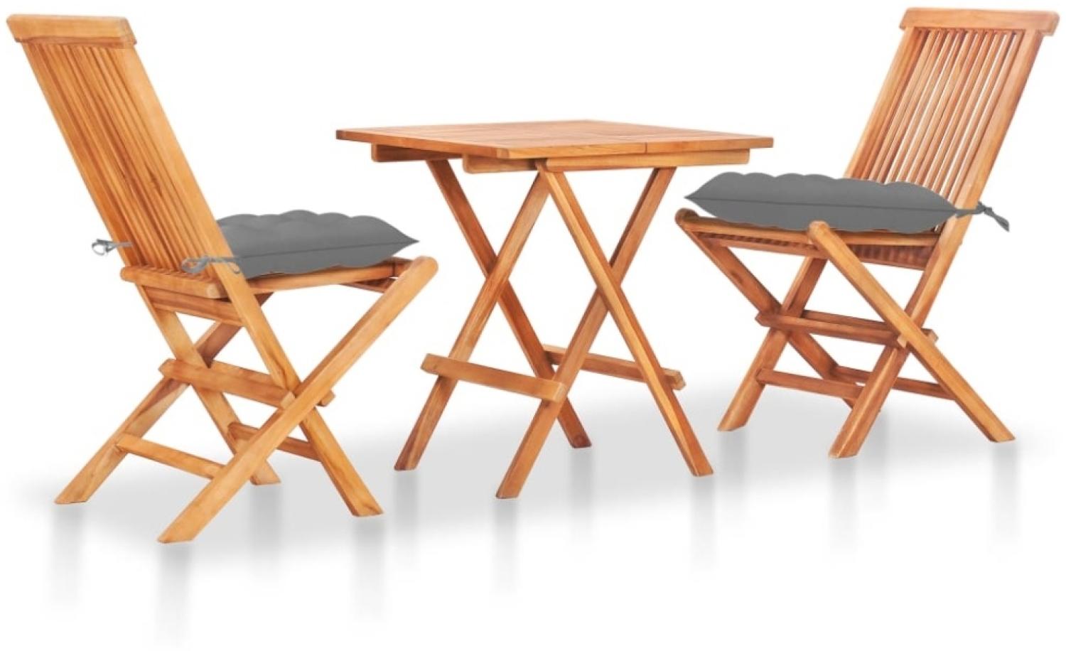 vidaXL 3-tlg. Bistro-Set mit Grauen Kissen Massivholz Teak 3063241 Bild 1