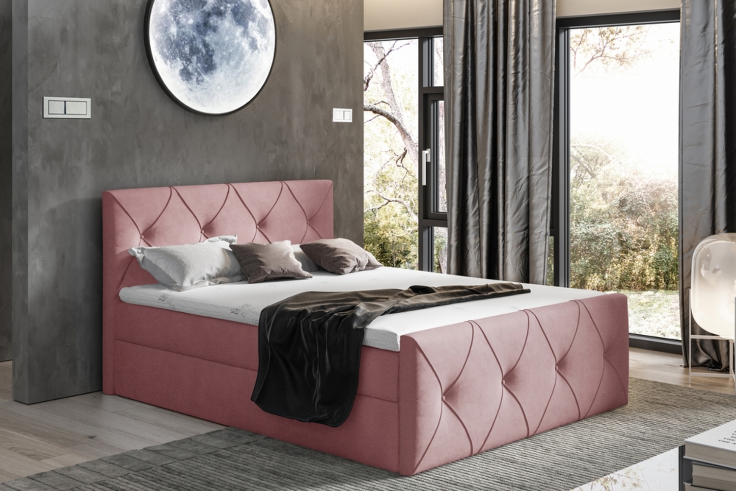 99rooms Arian Lux Boxspringbett Velours 180 x 200 cm Lila Bild 1