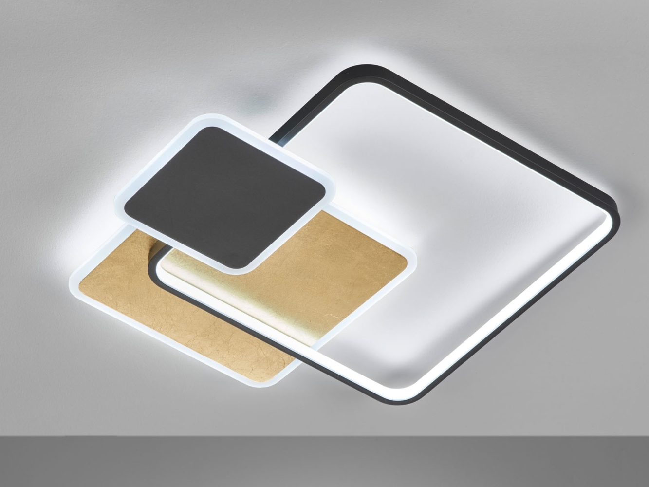 Fischer & Honsel 21479 LED Deckenleuchte Tomo eckig schwarz blattgoldfarben CCT Bild 1