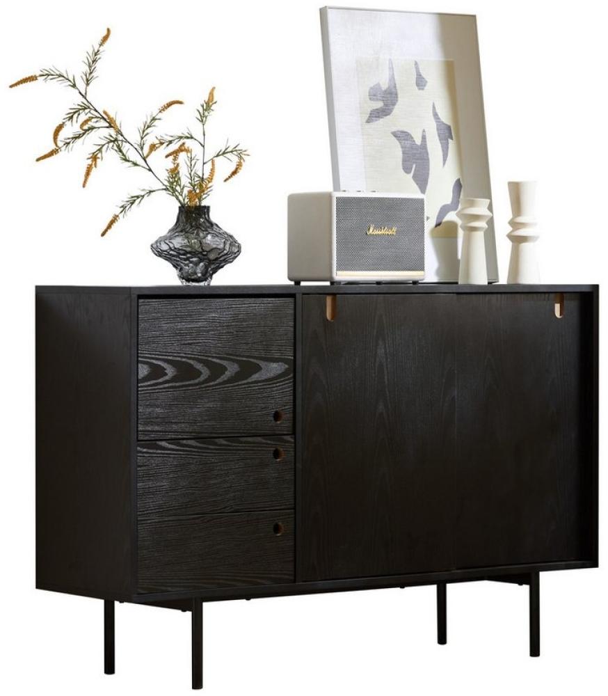 OKWISH Sideboard im zweifarbigen Design (Kommode ohne Griffe, 1 St, mit 2 Schubladen und 3 Türen), mit grifflosen Schubladen, Klapp- und Schiebetüren Bild 1