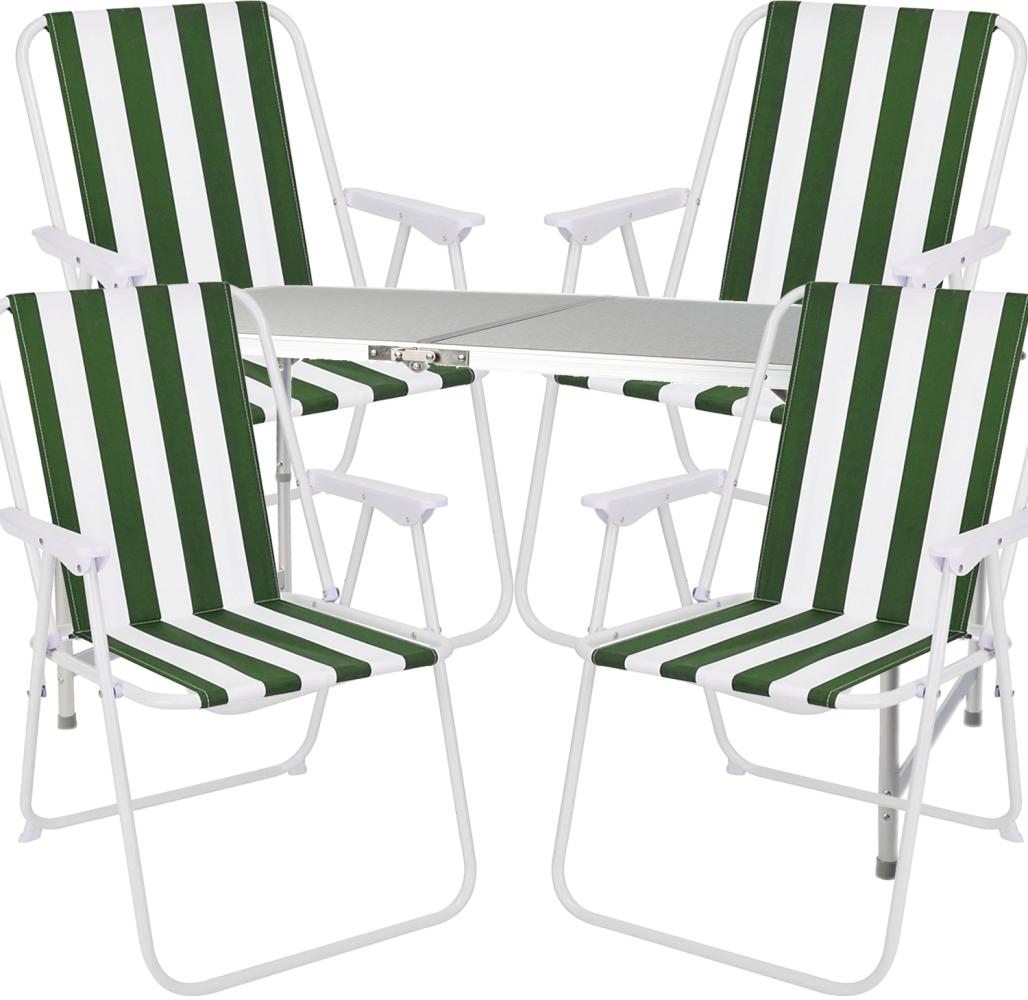 5-teiliges Campingmöbel Set Alu 120x60x58/70cm grün-weiß Bild 1