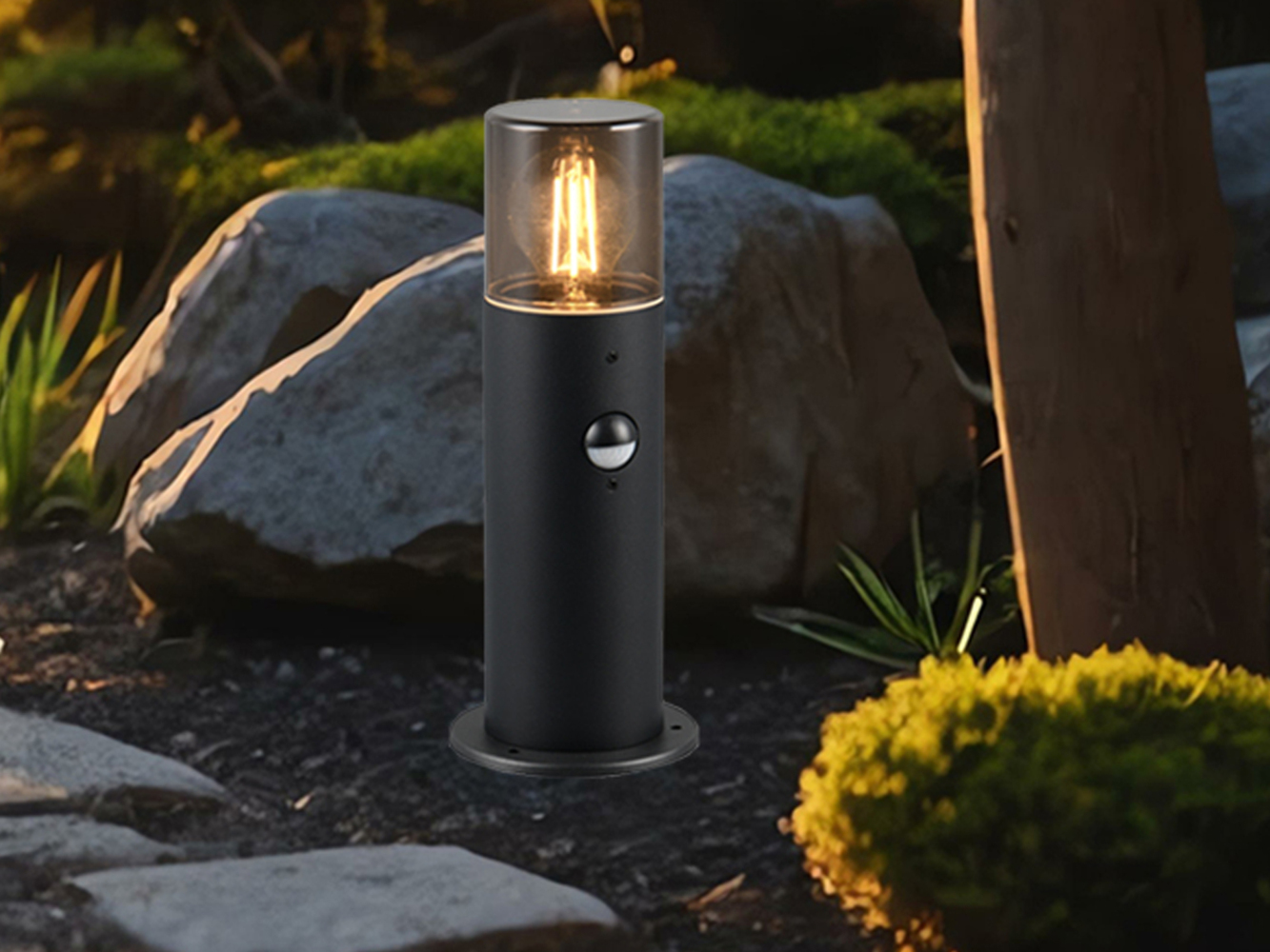 LED Sockelleuchte Schwarz Rauchgrau mit Bewegungsmelder, Höhe 30cm Bild 1