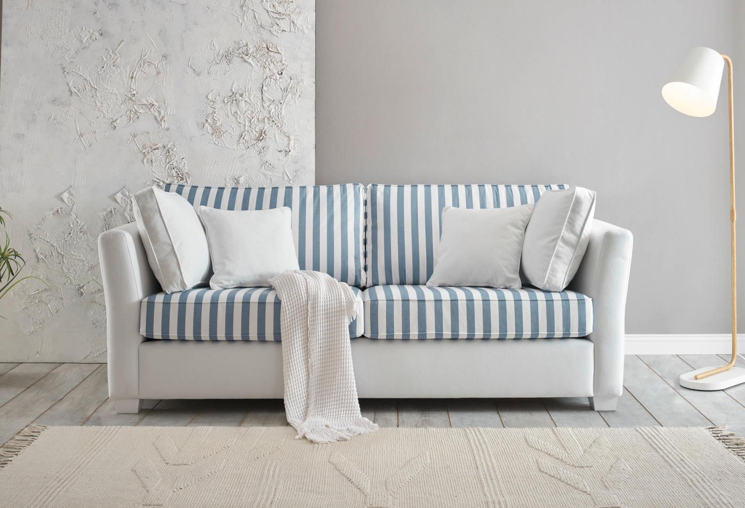 Sofa 2-3 Sitzer weiss blau gestreift Wales Bild 1