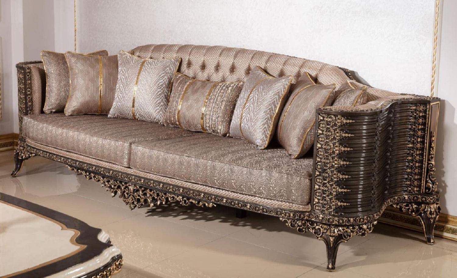 Casa Padrino Luxus Barock Sofa Grau / Dunkelbraun / Gold 282 cm Bild 1