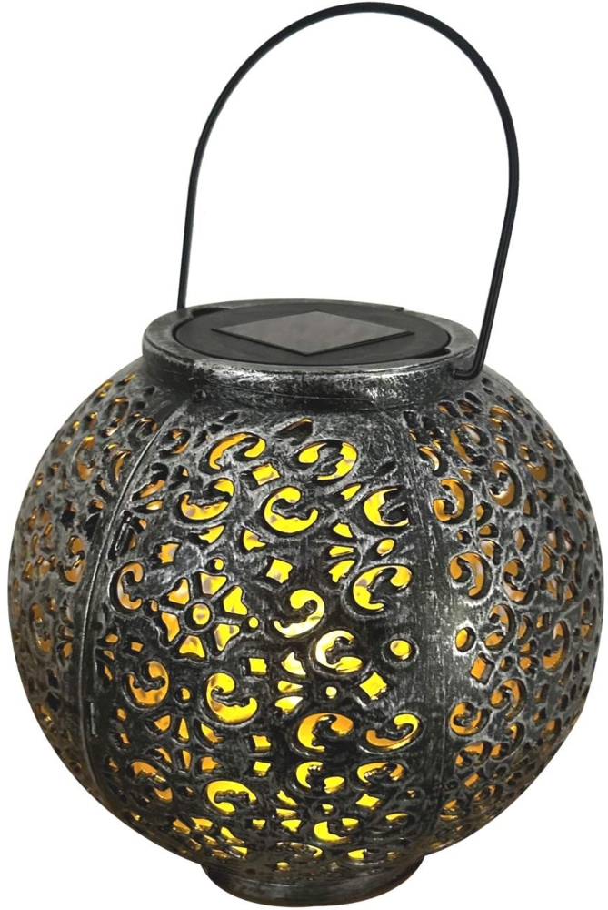 Kynast LED Solar Garten Laterne Ø 18x17 cm rund Metall Optik mit Henkel Bild 1