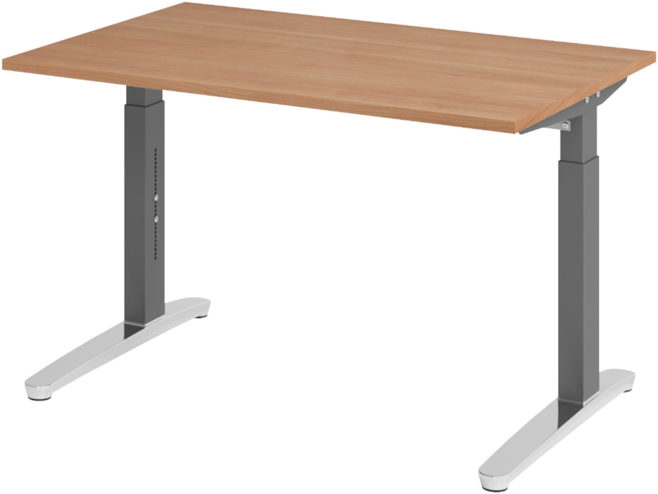 bümö manuell höhenverstellbarer Schreibtisch 120x80 in Nussbaum, Gestell in graphit/alu - PC Tisch höhenverstellbar & klein, höhenverstellbarer Tisch Büro, kleiner Computertisch verstellbar, X12-N-GC Bild 1