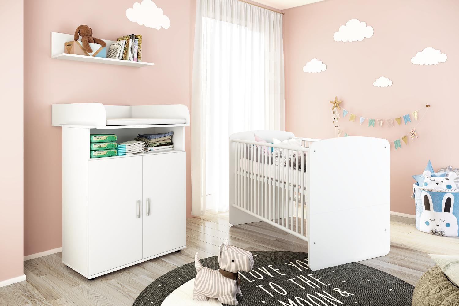 nonjoo Lunis Set 1: best. aus Babybett, Kommode, Wickelaufsatz und Wandboard Bild 1