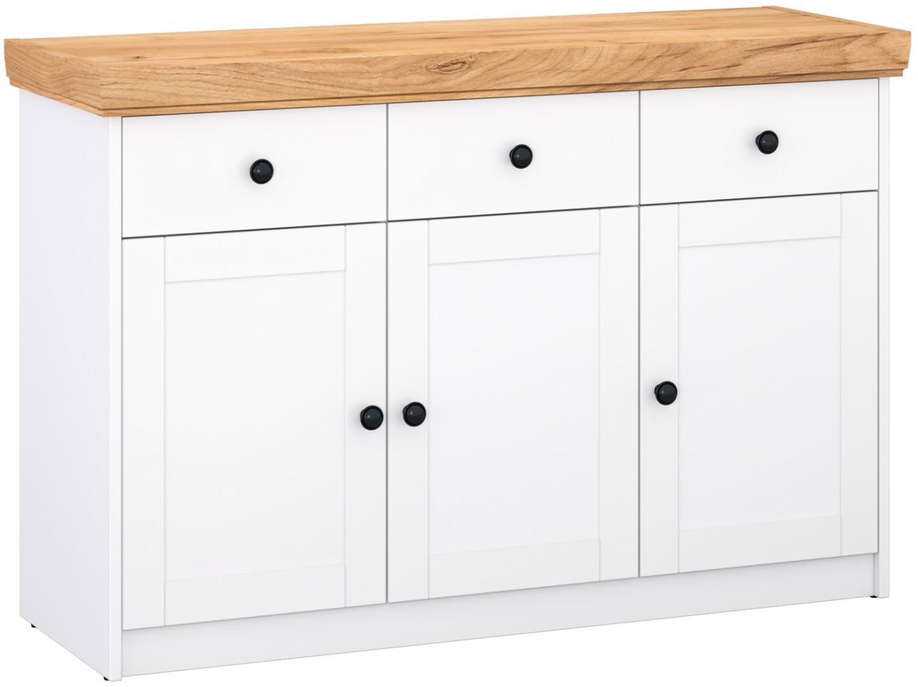 Kommode Sideboard Holz Eiche Weiß Massiv Schrank mit Schubladen Highboard Anrichte Bild 1