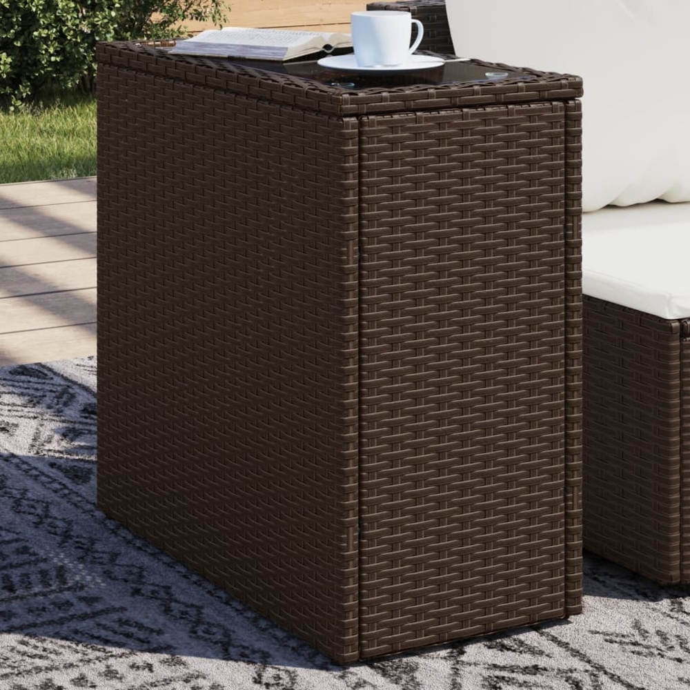 vidaXL Garten-Beistelltisch mit Glasplatte Braun 58x27,5x55 cm Rattan 366214 Bild 1