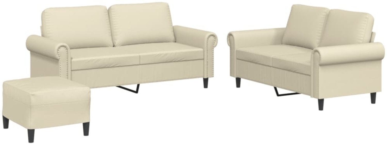 vidaXL 3-tlg. Sofagarnitur mit Kissen Creme Kunstleder 3202156 Bild 1