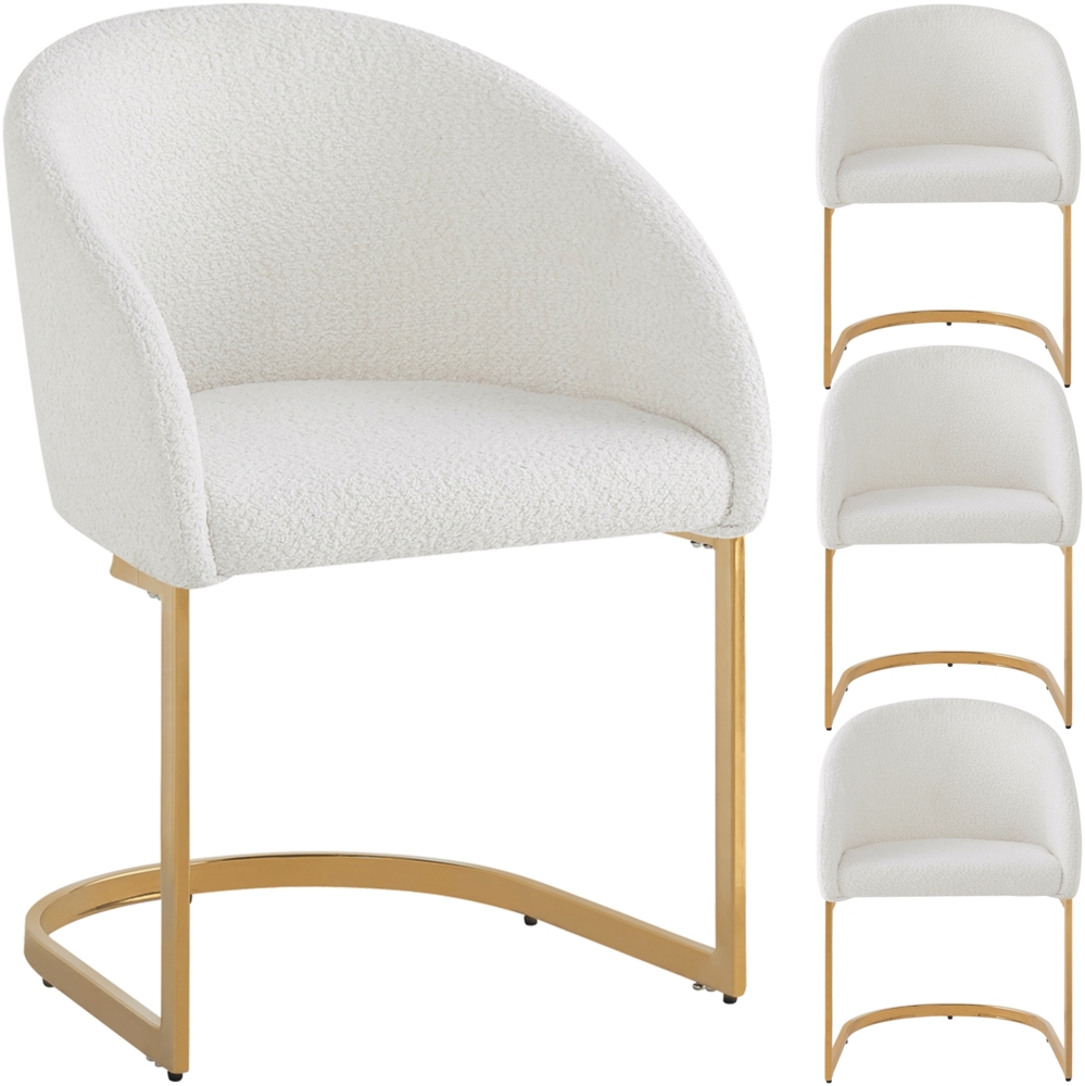 Merax Freischwinger(4 st), 4er-set Esszimmerstuhl, Ergonomischer Stuhl, Eisenbeinstuhl Gold, Beige Bild 1