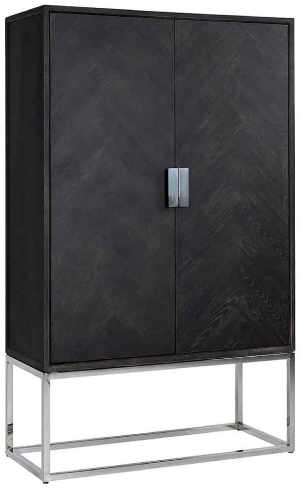 Casa Padrino Luxus Barschrank Schwarz / Silber 108 x 45 x H. 175 cm - Massivholz Schrank mit 2 Türen - Wohnzimmer Möbel - Bar Möbel - Hotel Möbel - Luxus Kollektion Bild 1