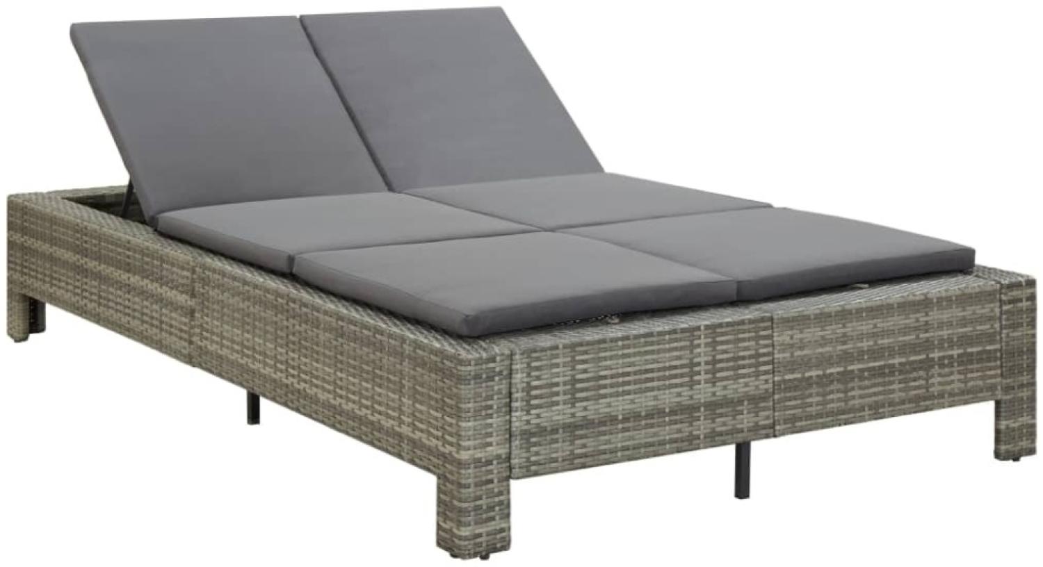 vidaXL 2-Personen-Sonnenliege mit Auflage Grau Poly Rattan 46240 Bild 1