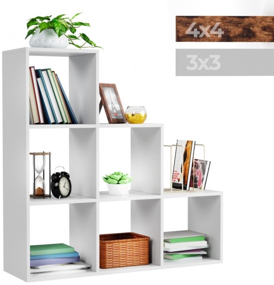 MIADOMODO® Treppenregal - Weiß, 6 Fächer, 97,5x29x97,5 cm, für Wohnzimmer, Stabil, Offen, Freistehend, Indoor, aus MDF-Platte - Stufenregal, Raumteiler Regal, Bücherregal, Standregal Bild 1