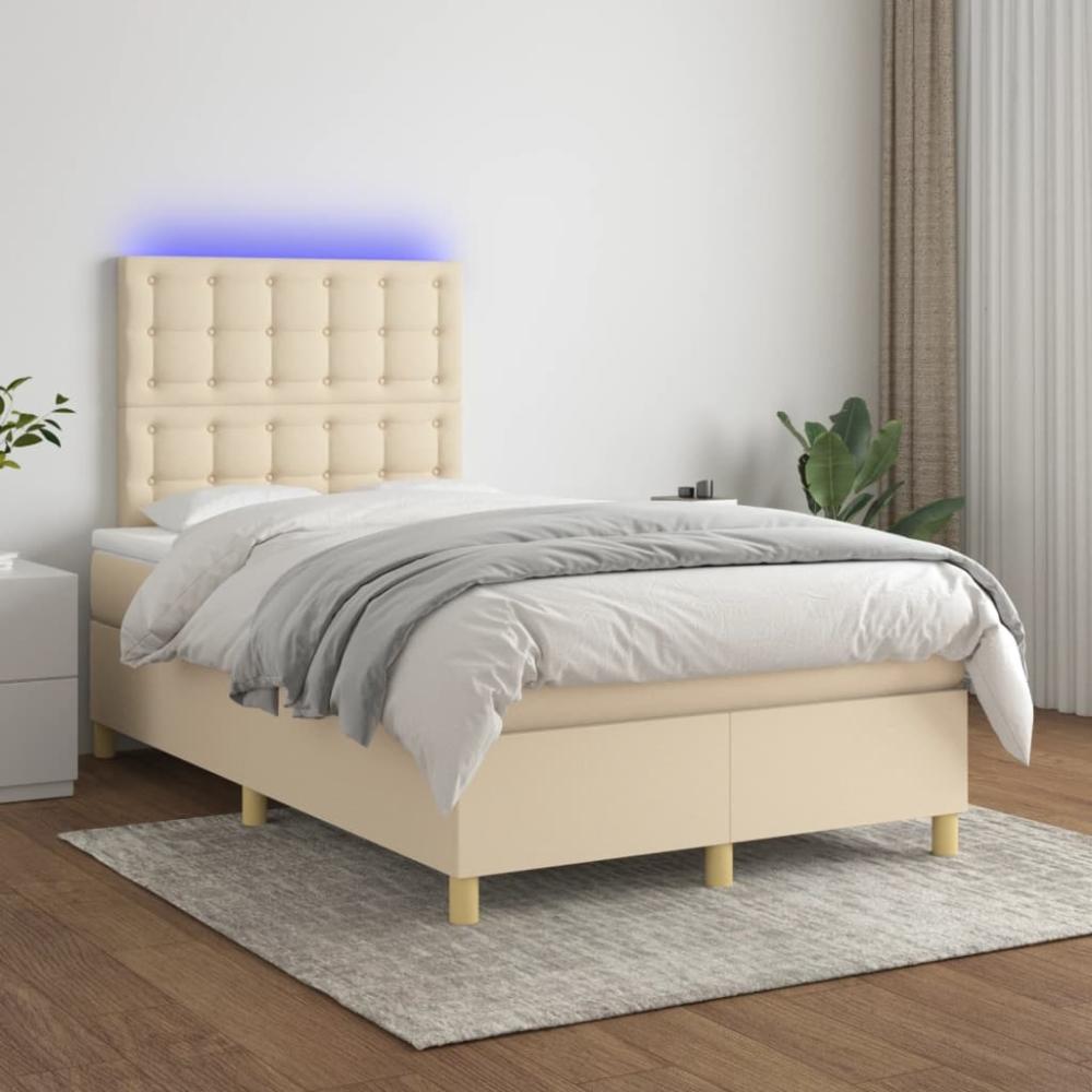 vidaXL Boxspringbett mit Matratze & LED Creme 120x200 cm Stoff, Härtegrad: H2 [3135746] Bild 1