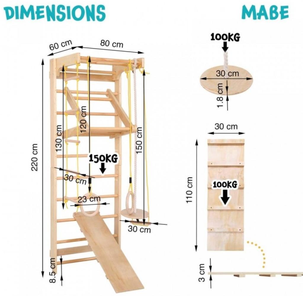 Physionics® Indoor Sprossenwand Set - Für Kinder/Erwachsene, aus Holz, bis 100kg Bild 1