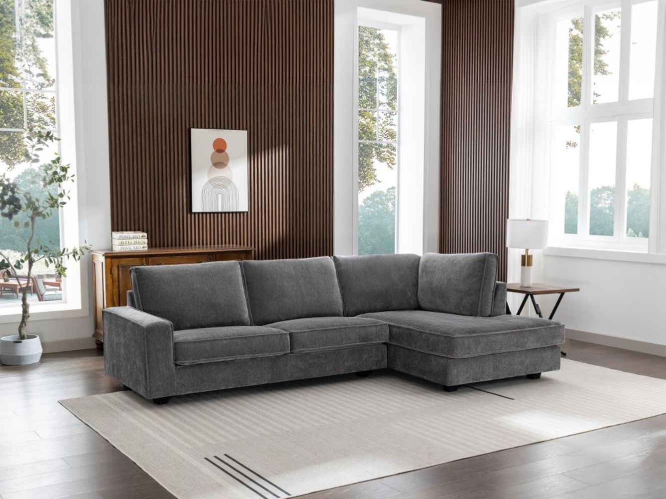 Vente-unique - Ecksofa - Ecke rechts - Stoff - Grau - APRICALE Bild 1