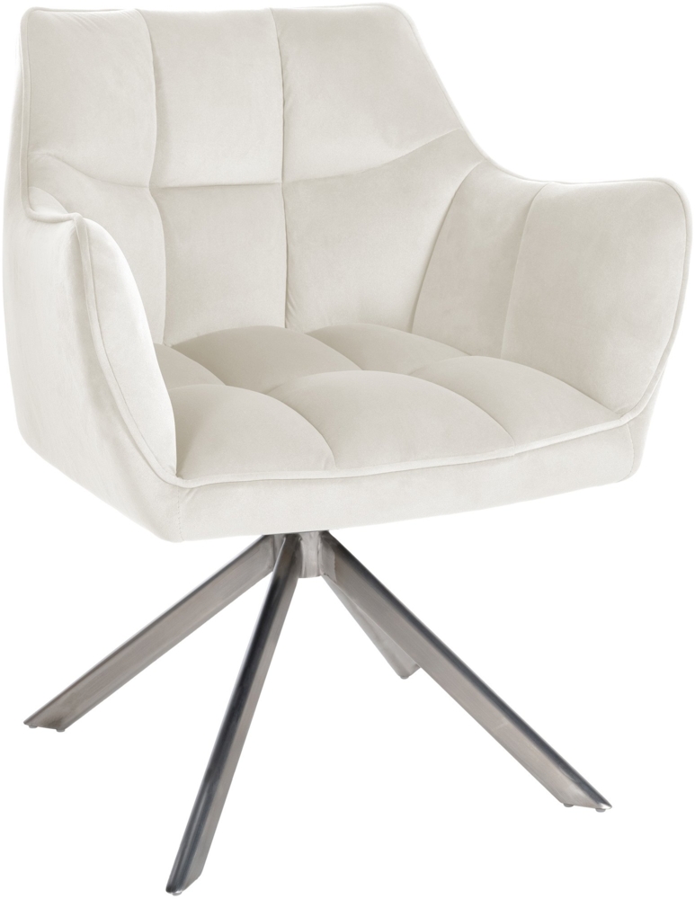 DELUKE® Esszimmerstuhl SWING Samt edelstahl - 81x67x58cm, creme, Samt Metall Gestell Stühle Esszimmerstühle Stuhl Esszimmer Esstisch Stühle Küchenstuhl Bild 1