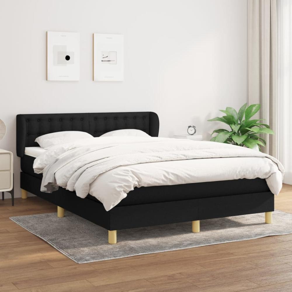 vidaXL Boxspringbett mit Matratze Schwarz 140x190 cm Stoff 3127119 Bild 1