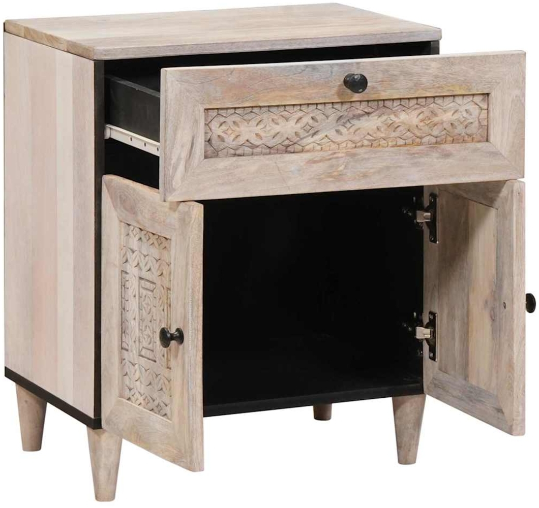 vidaXL Nachttisch mit Tür Beige 50 x 33 x 60 cm massives Mangoholz 4018127 Bild 1