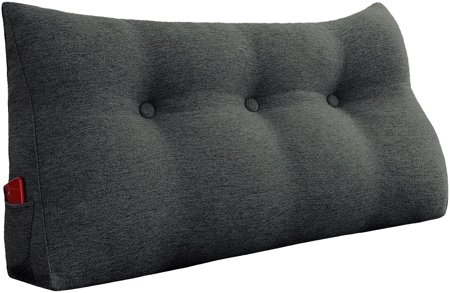 VERCART Großes Keilkissen, Langes Lesekissen, Bettruhe Rückenkissen, Dreieckiges Liegekissen, Dekoratives Kopfteilkissen für Tagesbett oder Tiefes Sofa, Leinenmischung Anthrazit-Esche, 100cm Bild 1