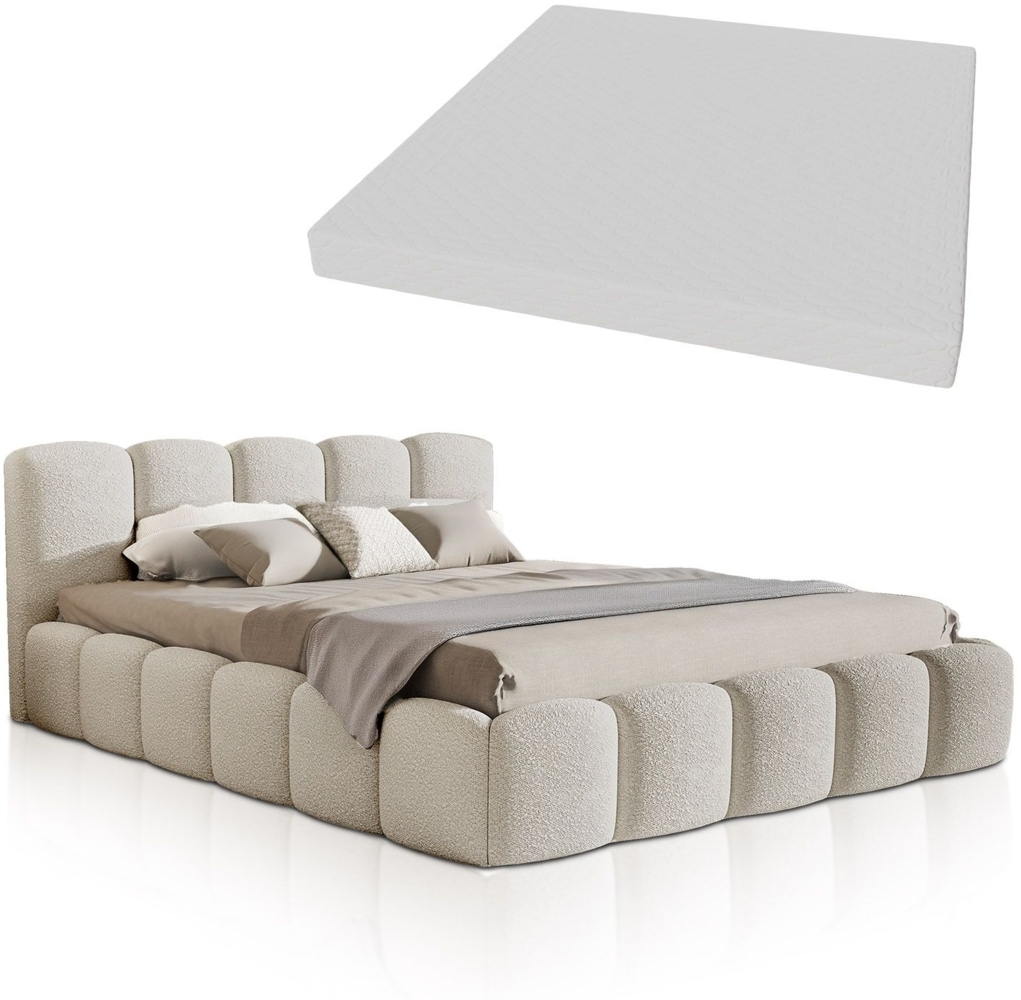 Juskys Polsterbett Catania - Bubble Design, gepolstertes Kopfteil, inkl. Matratze - 180 x 200 cm - Beige Bild 1