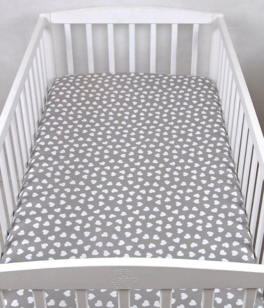 BABYLUX Spannbetttuch 70x140 cm Baby SPANNBETTLAKEN Baumwolle Kinderbett 95. Herzen Grau Bild 1