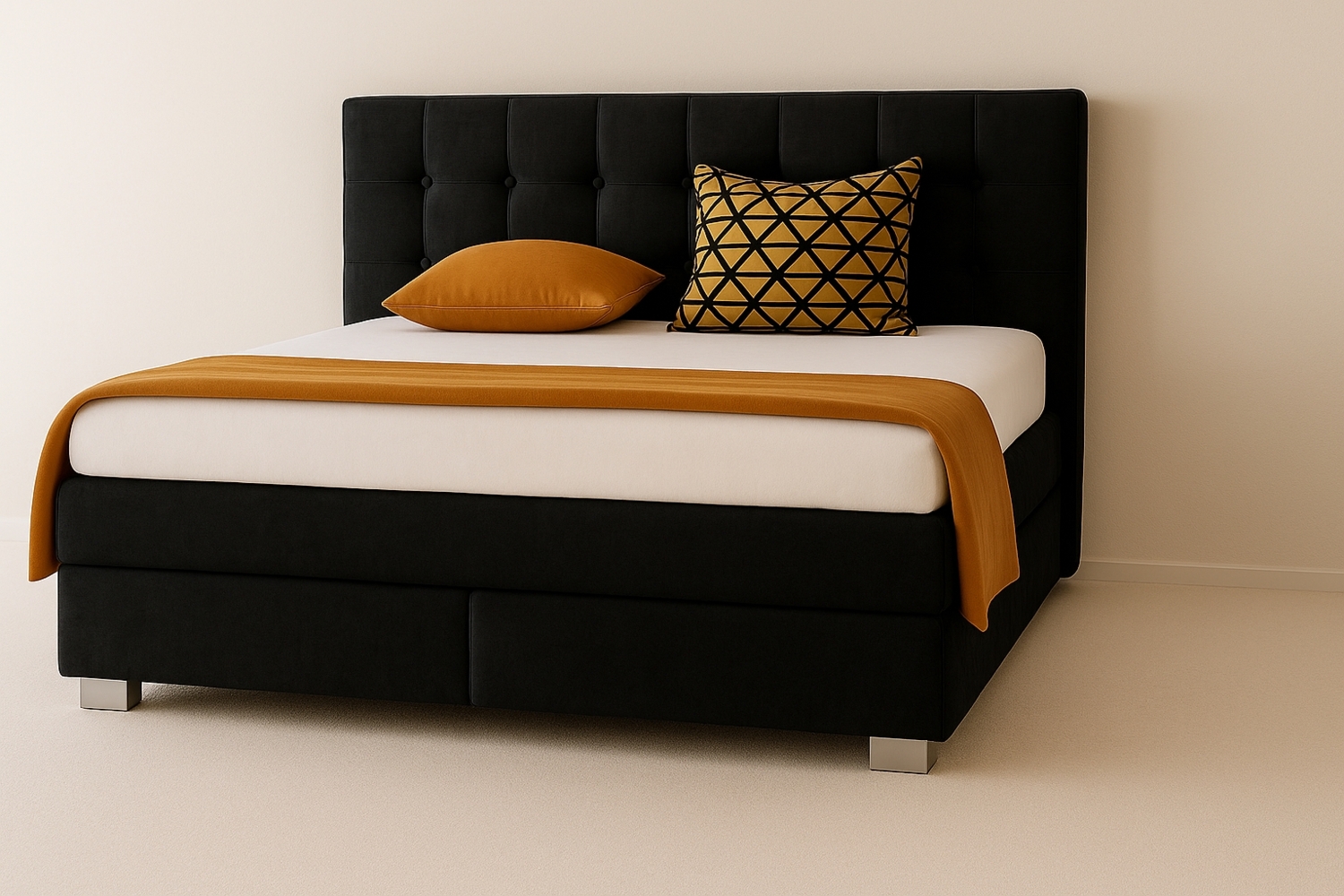 A&J MöbelLand Boxspringbett VERONA 180 x 200 cm mit zwei 7-Zonen-Taschenfederkernmatratzen und gepolstertem Kopfteil. Farbe: Schwarz Bild 1