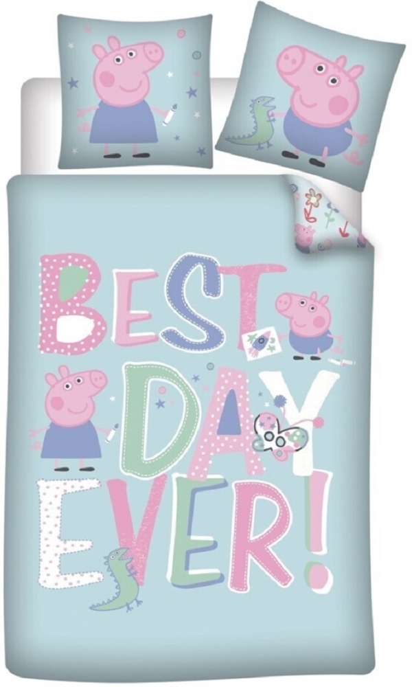 Peppa Pig Bettwäsche-Set Decke & Kissenbezug 140x200 + 63x63 cm aus Polyester Bild 1