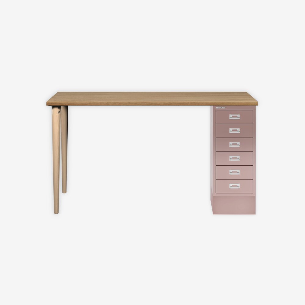 MultiDesk, 2 Eichenfüße, 1 MultiDrawer mit 6 Schüben, Dekor natürliche Eiche, Farbe Pastellpink, Maße: H 740 x B 1400 x T 600 mm Bild 1