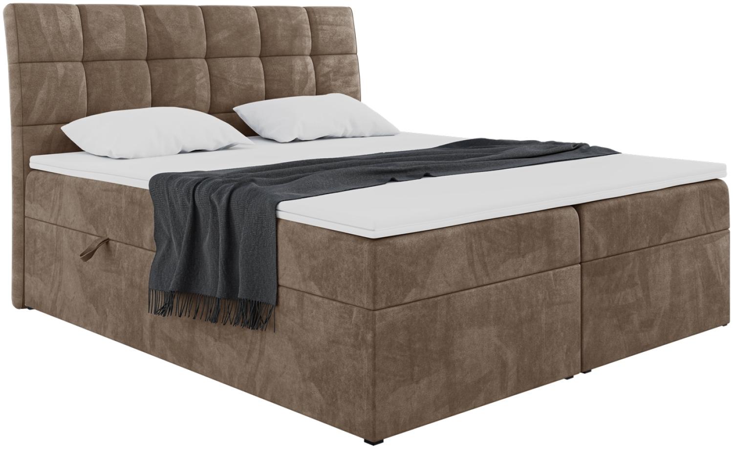 MEBLINI Boxspringbett DRAGO 120x200 cm mit Bettkasten - H4/Braun Samt Polsterbett - Doppelbett mit Topper & Taschenfederkern-Matratze Bild 1