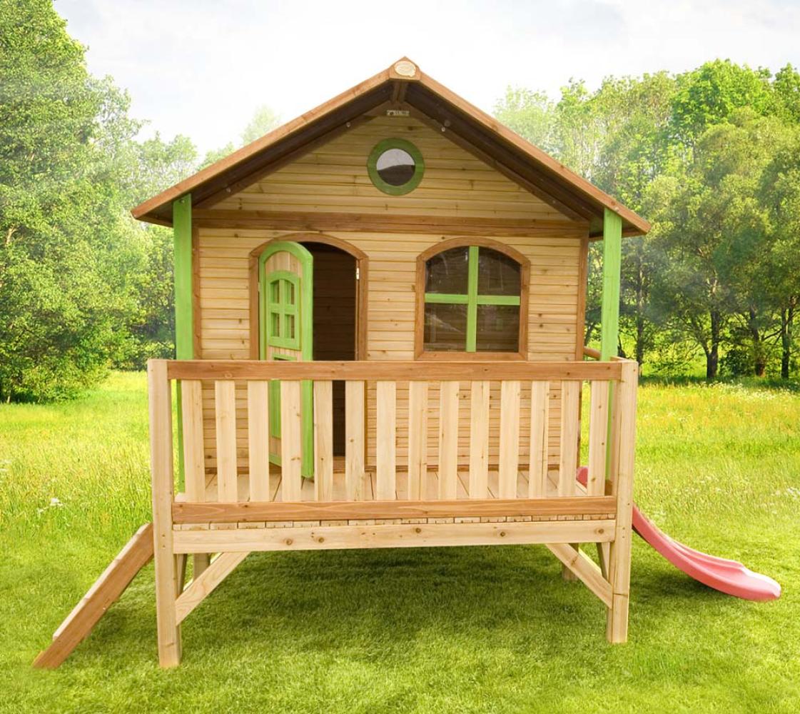 Axi Holz Kinderspielhaus Stef inkl. großer Veranda & Rutsche | Natur | 180x180x236 cm Bild 1