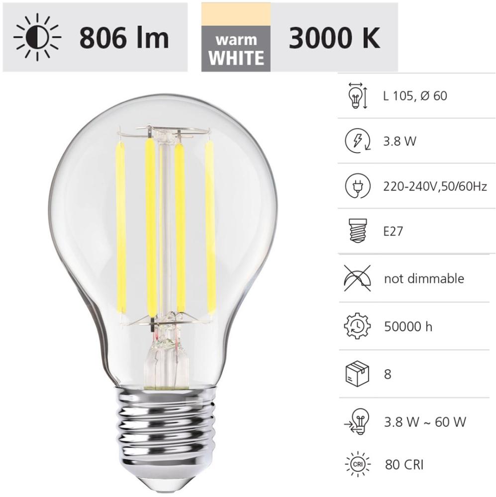 Eglo 110242 LED Filament Leuchtmittel E27 Glas klar 1X3,8W 3000K L:10. 5cm Ø6cm Bild 1